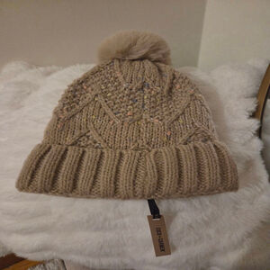Women's COCO + CARMEN Beige Knit Pom Beanie Hat One Size